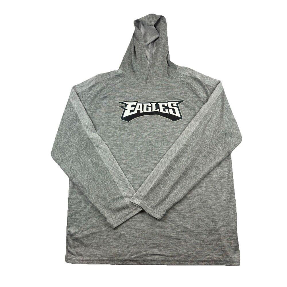 Philadelphia Eagles Performance Hoodie Mens L Gray Majestic Cool Base